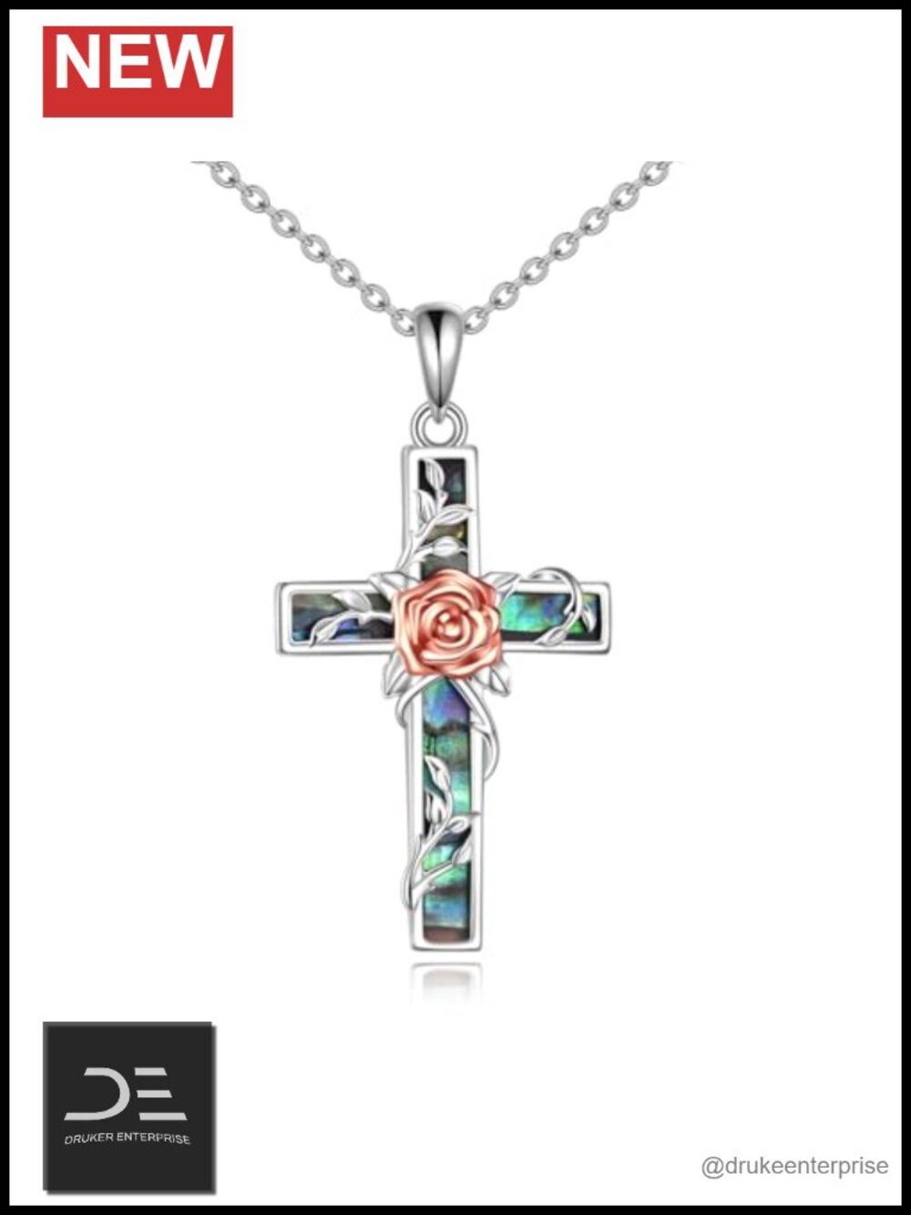 Sterling Silver Rose Cross Pendant Necklace Hypoallergenic Christian Jewelry